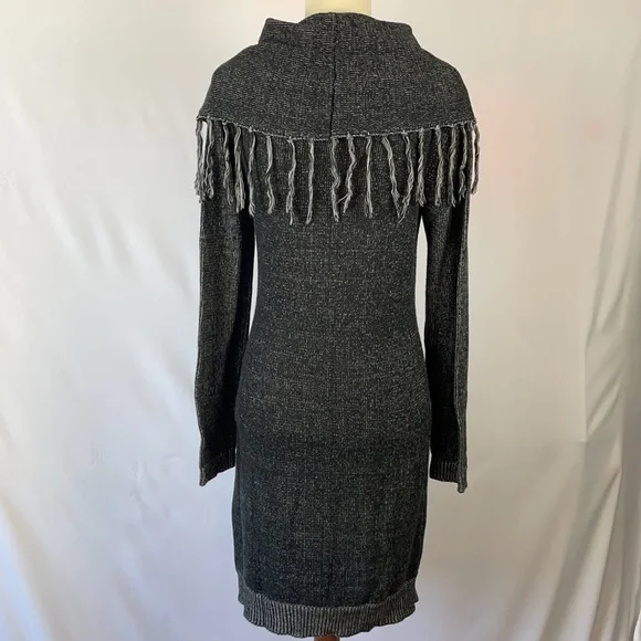 Romeo & Juliet Couture Black and Gray Fringe Sweater Dress - Size Small - Picture 7 of 12